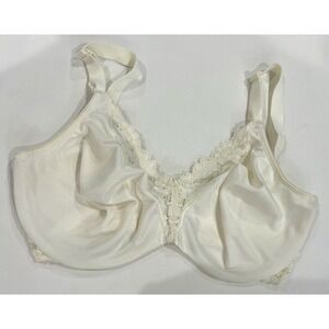 Vintage 90s Lilyette Satin &‎ Lace Soft Cup Underwire Bra Ivory 36DD/E